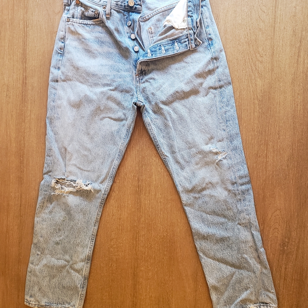 AGOLDE Riley high rise distressed straight crop